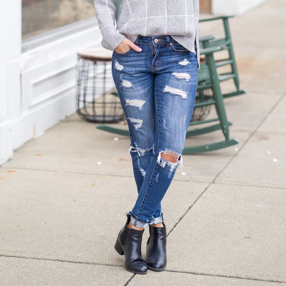 KanCan Shredded Blue Jeans Mid-Rise